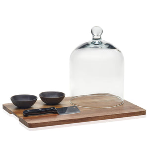 4-Piece Cheese Board Set with Glass Dome
