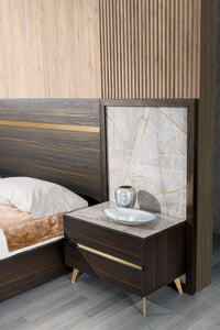 Nova Domus Velondra - Eastern King Modern Eucalypto + Marble Bed with Two Nightstands