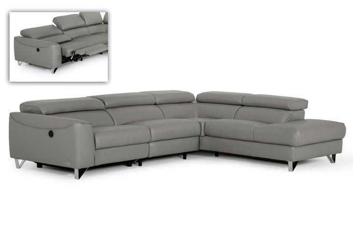 Divani Casa Versa - Modern Grey Teco-Leather Right Facing Sectional Sofa with Recliner
