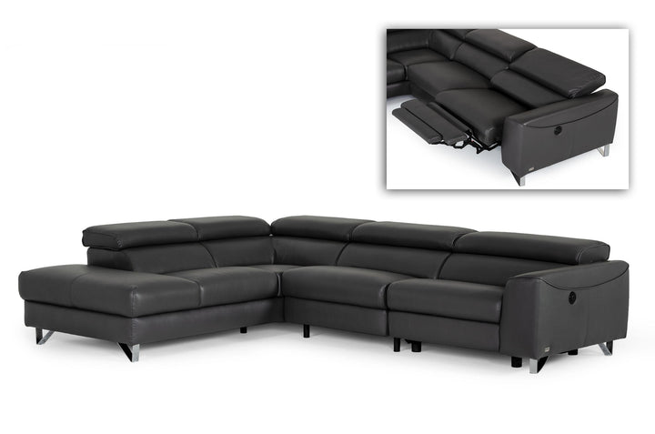 Divani Casa Versa - Modern Grey Teco Leather LAF Chaise Sectional with Recliner