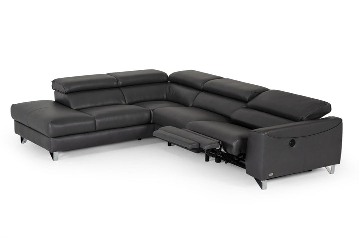 Divani Casa Versa - Modern Grey Teco Leather LAF Chaise Sectional with Recliner
