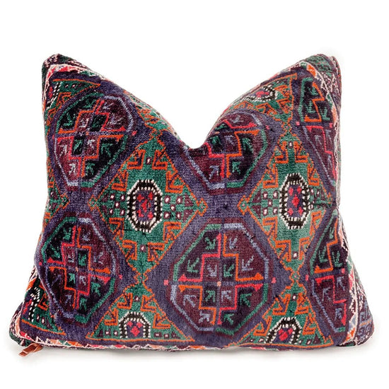 Vintage Kilim and Purple Leather Decorative Pillow