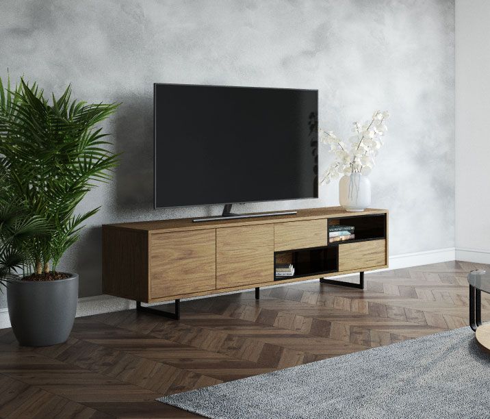 Modrest Torlonia Modern Walnut & Black TV Stand