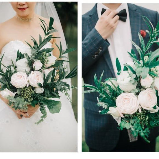 Wedding Bouquet w/ Pink & White Flowers, 19.7"