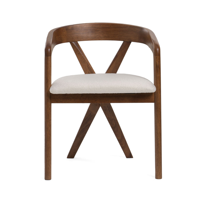 Modrest Weiss - Mid-Century Modern White Fabric + Walnut Dining Chair