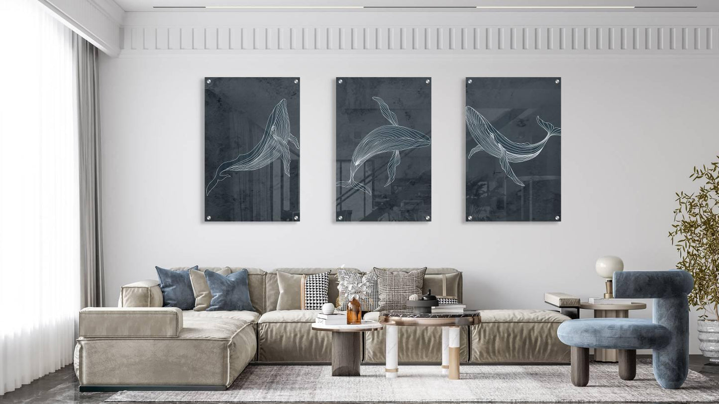 Whales Pattern Set of 3 Prints Modern Wall Art Modern Artwork