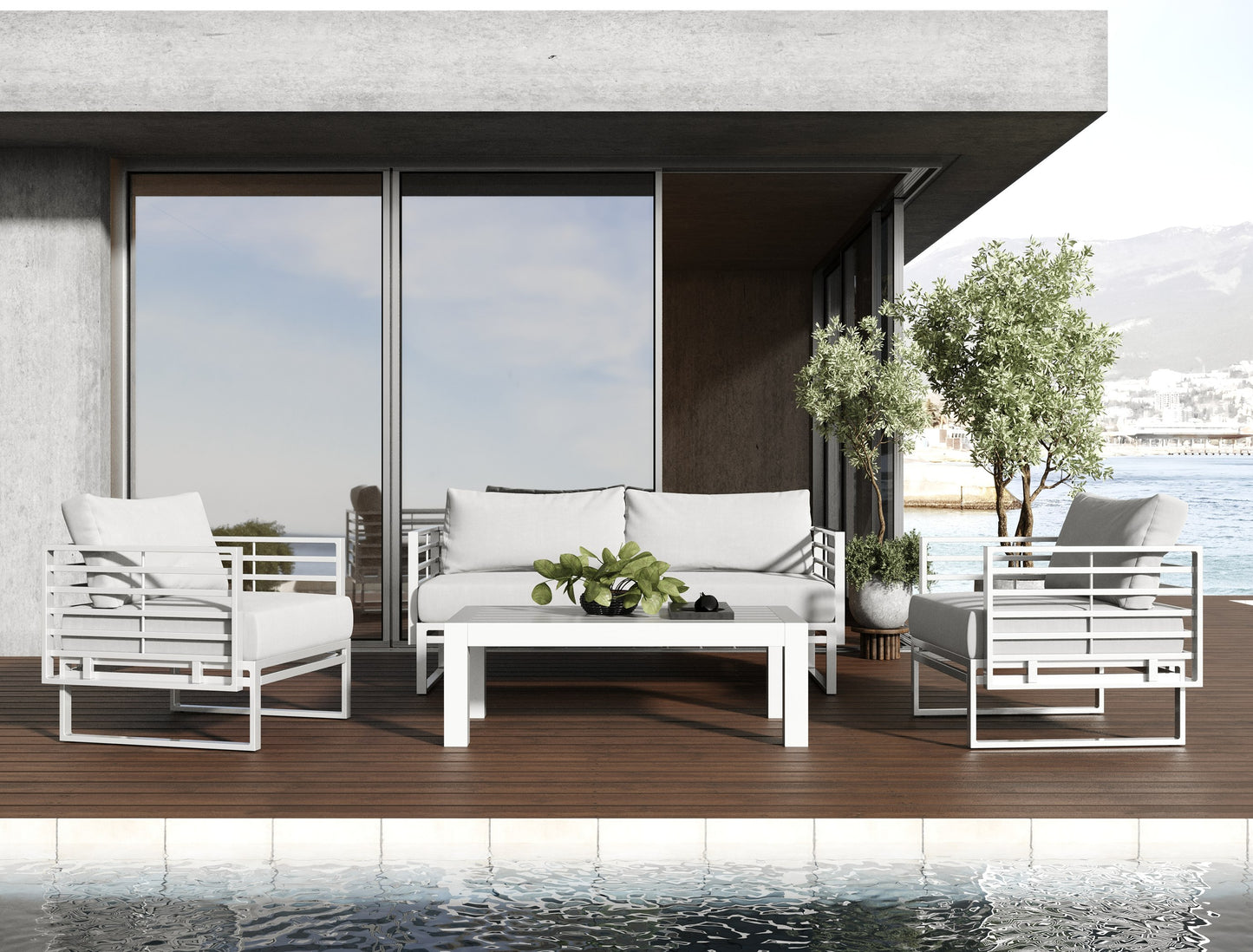 Renava Wharf - Outdoor Light Grey and White Sofa Set