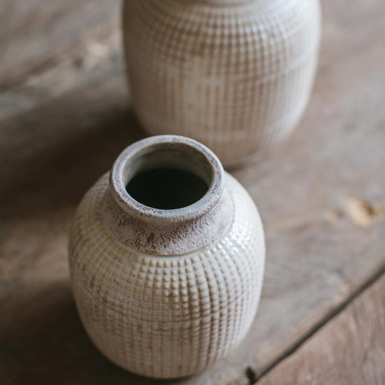 White Textured Porcelain Ceramic Jar Vase