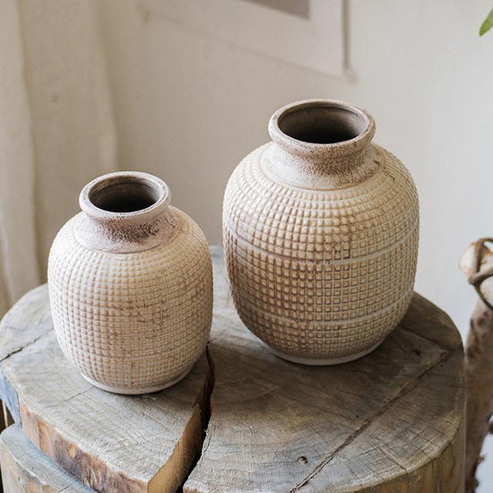 White Textured Porcelain Ceramic Jar Vase