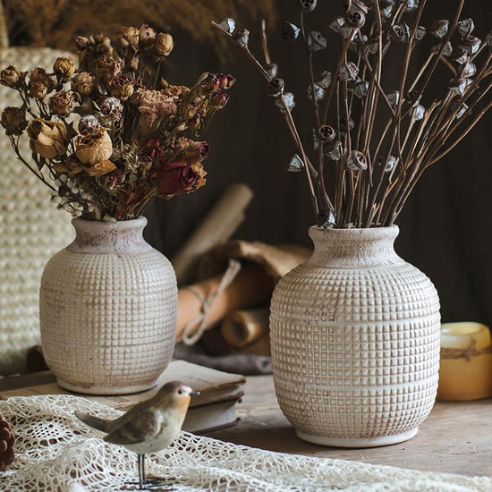 White Textured Porcelain Ceramic Jar Vase