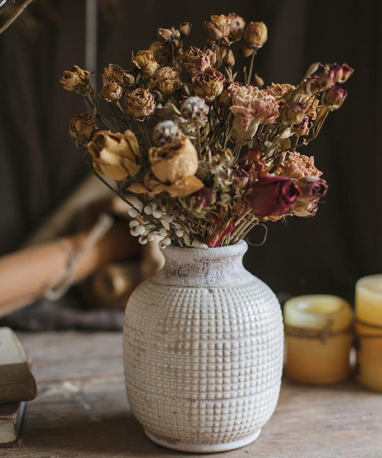 White Textured Porcelain Ceramic Jar Vase