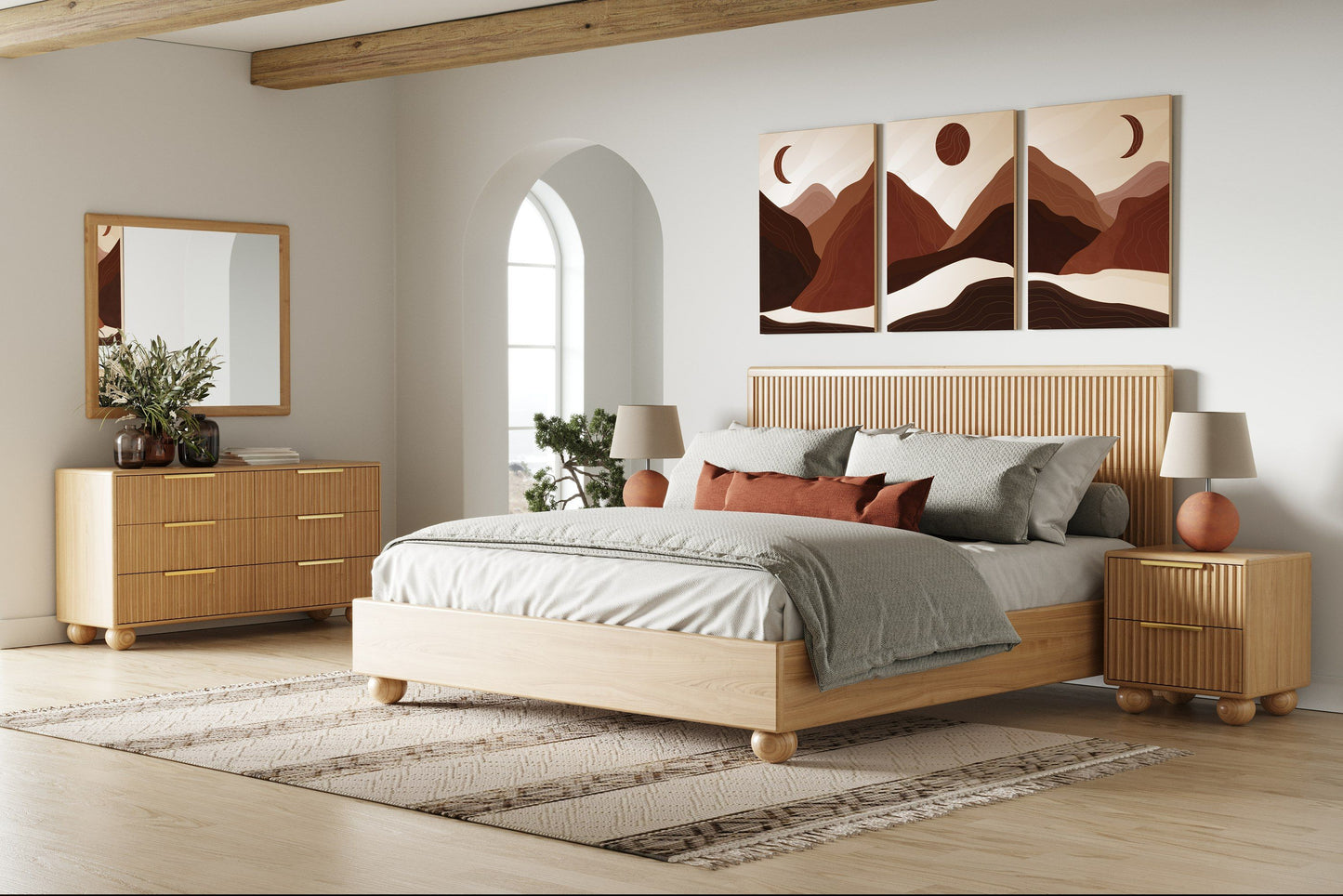 Queen Modrest Winters - Modern Natural Oak Bedroom Set