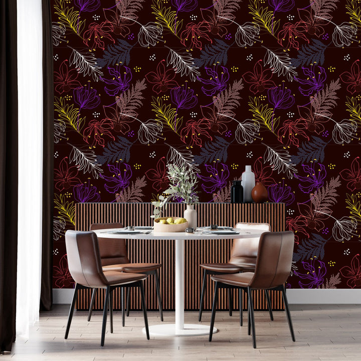 Modish Dark Leaves Pattern Wallpaper Vogue