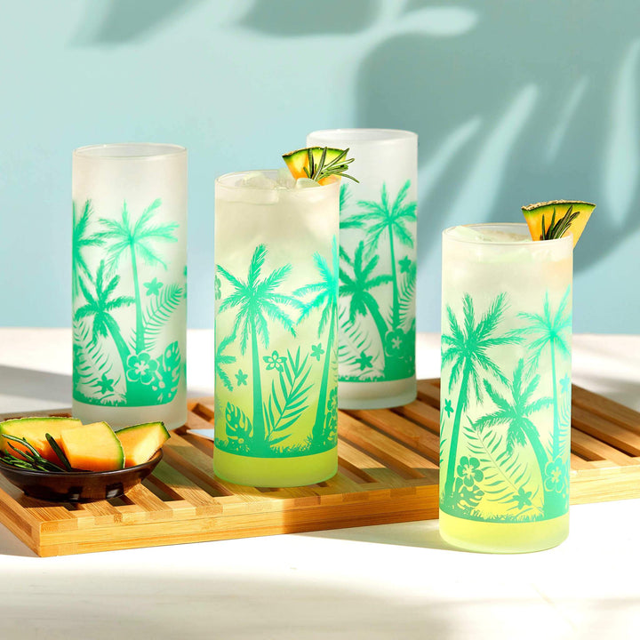 Libbey Vintage Palm Trees Cooler Glasses, 16-ounce, Set of 4