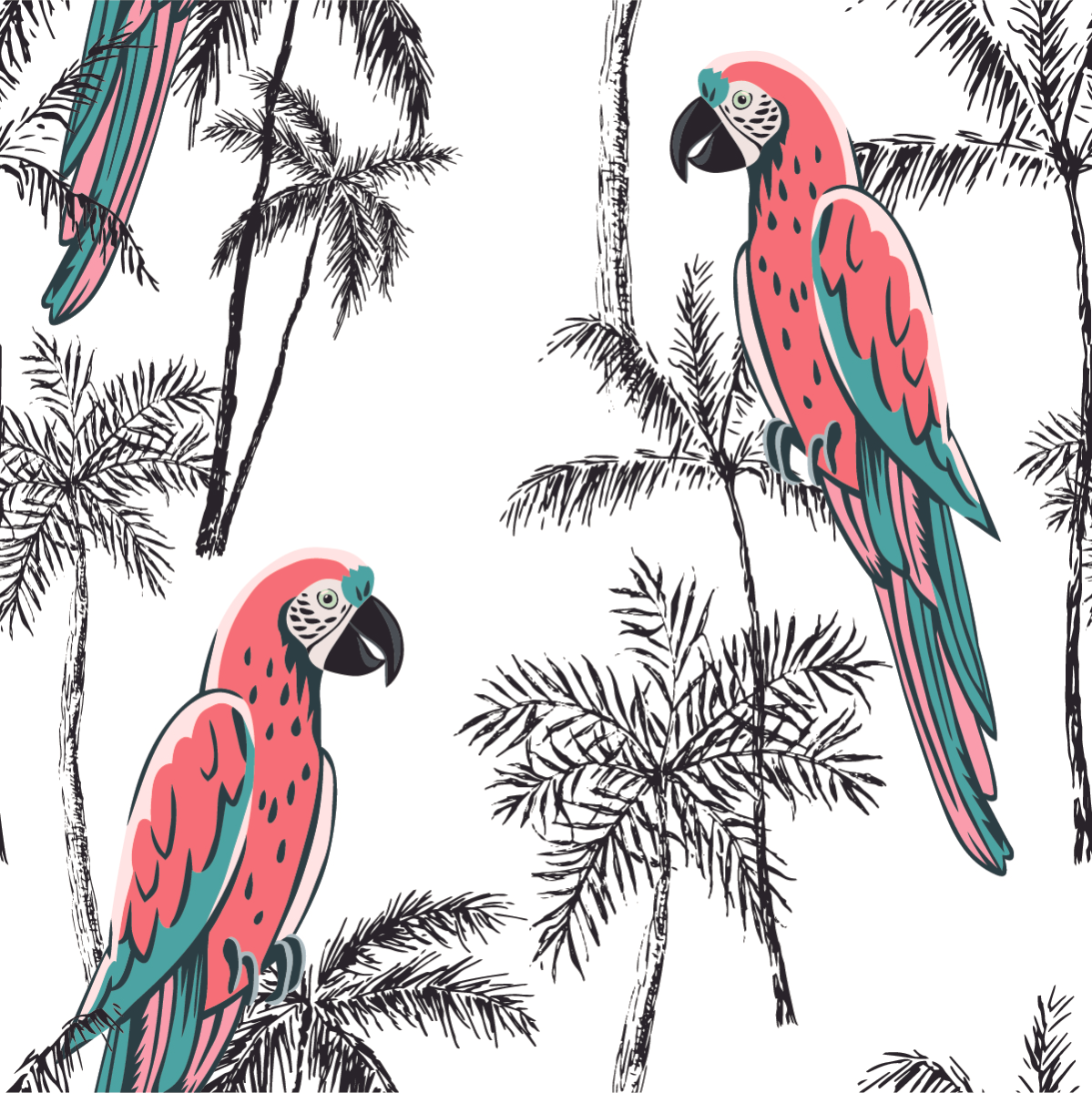 Parrots on Palms Wallpaper