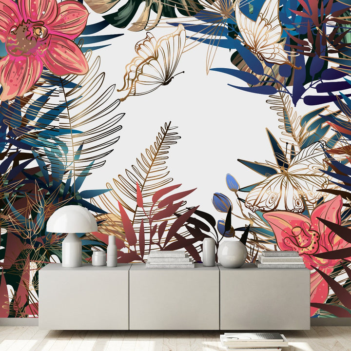 Plants with Butterflies Wallpaper