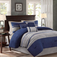 Load image into Gallery viewer, Palmer - Blue 100% Polyester Microsuede Pieced 7pcs Comforter Set
