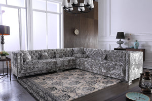 Divani Casa Fredrick - Modern Grey Crushed Velvet Sectional Sofa