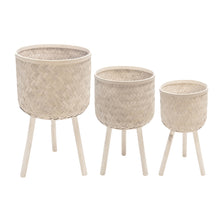 Load image into Gallery viewer, Bamboo Planters, Whitewash (Set of 3)
