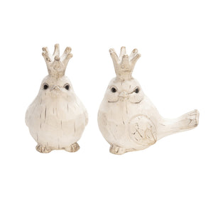 Resin Birds with Crowns, White (Set of 2)