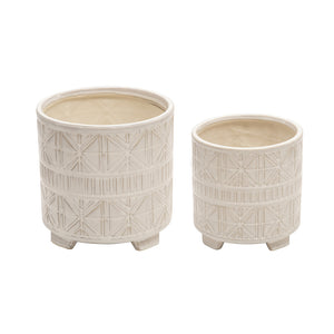 Ceramic 6/8" Abstract Footed Planter, Beige (Set of 2)