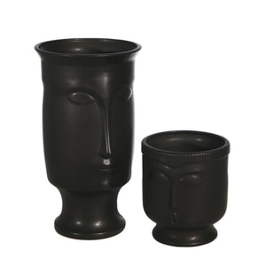 Ceramic 6" Face Vase with Base, Black