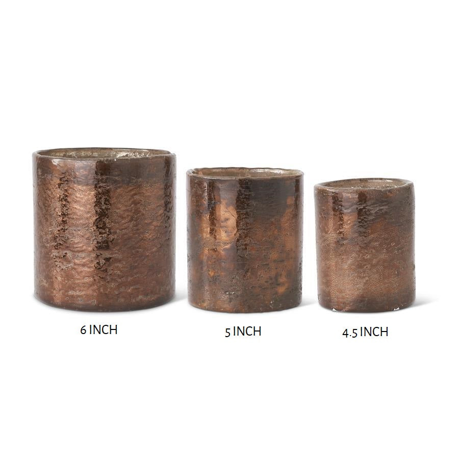 Antique Bronze Matte Glass Cylinder Container, 6 Inch