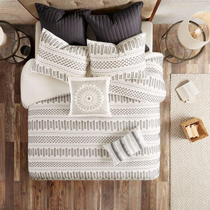 Sofia - Grey 100% Cotton Percale Embroidered Decorative Square Pillow