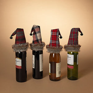 Holiday Plaid Hat for Wine Bottles