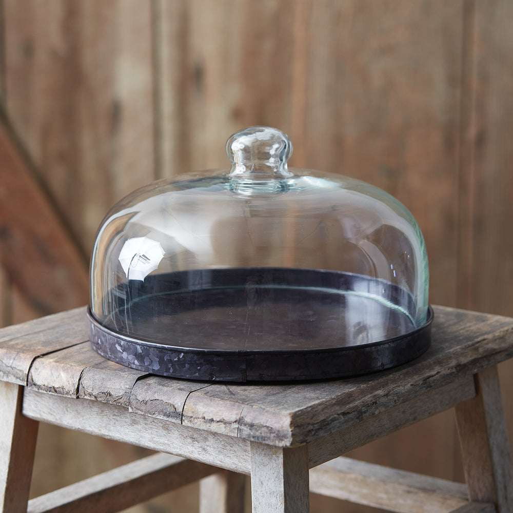 Glass Cloche with Base - Black