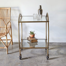 Load image into Gallery viewer, Round Antique Brass Bar Cart
