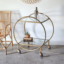 Load image into Gallery viewer, Round Antique Brass Bar Cart

