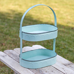 Two-Tiered Oval Seafoam Tray