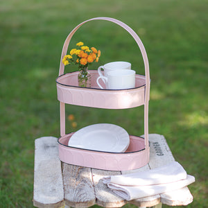 Two-Tiered Oval Pink Tray