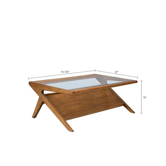 Rocket Coffee Table  w/Tempered Glass - Pecan