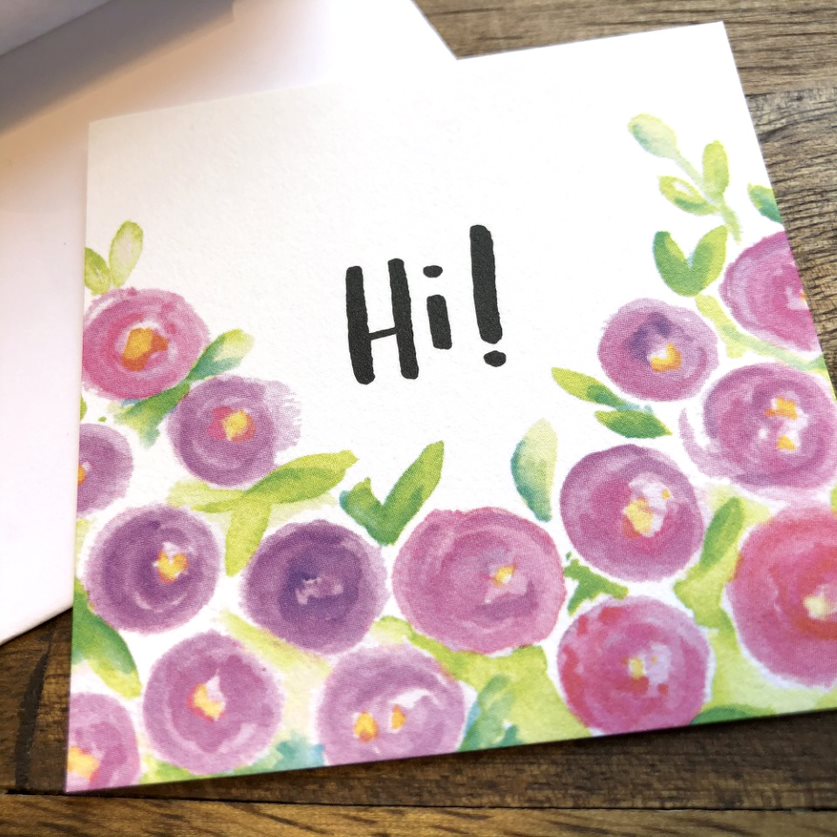 Hi with Flowers Mini Postcard