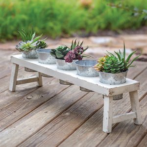Wood Planter with 5 Metal Pots