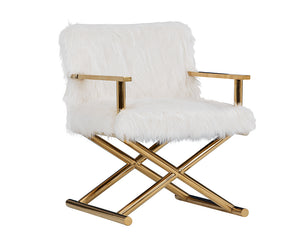 Modrest Corley Modern White Faux Fur & Gold Accent Chair