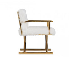 Load image into Gallery viewer, Modrest Corley Modern White Faux Fur &amp; Gold Accent Chair
