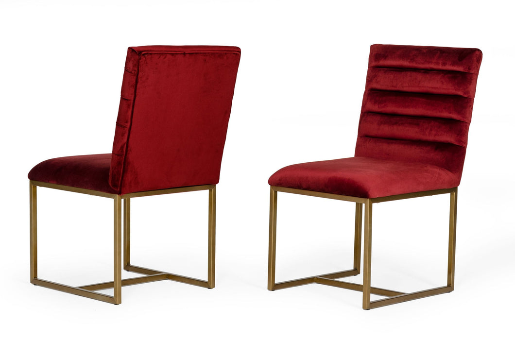 Modrest Barker - Modern Red & Brush Gold Dining Chair (set of 2)