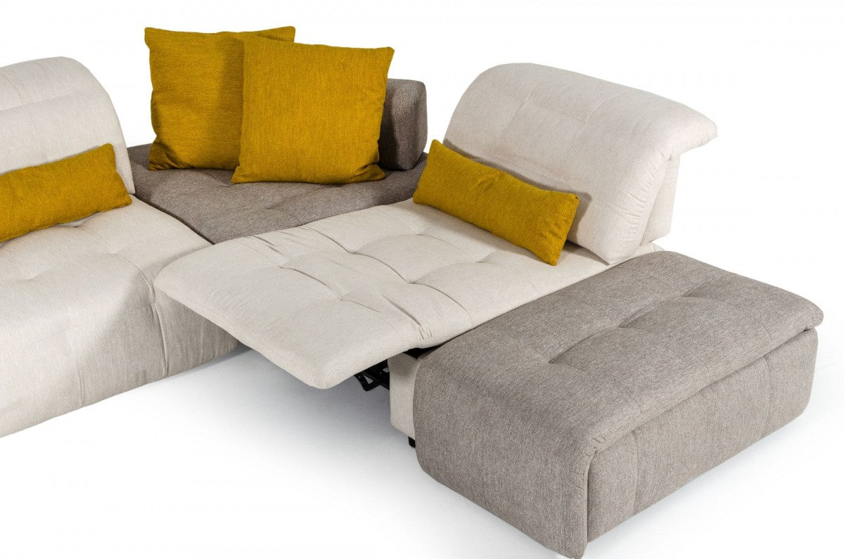 David Ferrari Natura - Italian Modern Light Taupe Fabric Sectional Sofa with Manual Recliner