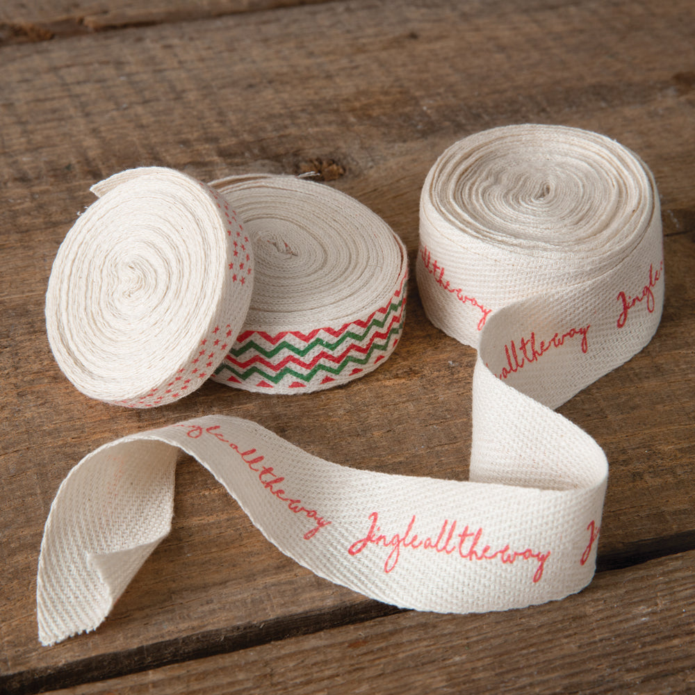 Set of Three Fabric Festive Christmas Ribbon Rolls