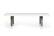 Load image into Gallery viewer, Modrest Lenny- Modern White High Gloss &amp; Stainless Steel Gun Metal Dining Table
