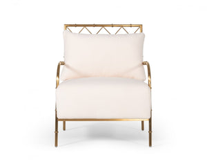 Divani Casa Ignacio - Glam White Velvet & Gold Accent Chair