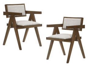 Modrest Fern - Modern Walnut and Beige Dining Chair Set of 2