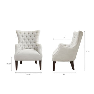 Hannah Button Tufted Wing Chair - Ivory