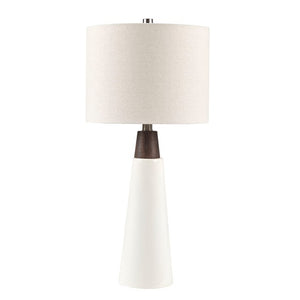Tristan Ceramic with Wood Table Lamp - White Base/Cream Shade
