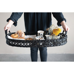 Decorative Hand-Woven Rattan Tray with Handles