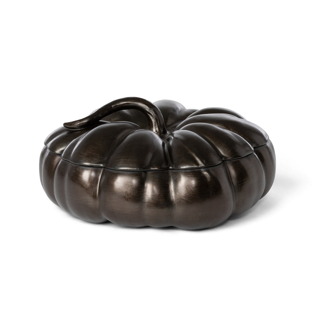 Bronze Lidded Ceramic Pumpkin Bowl Large