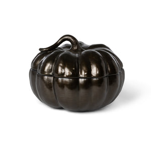 Bronze Lidded Ceramic Pumpkin Bowl Medium